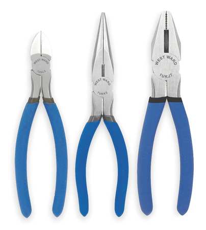 wire cutters and two types of pliers