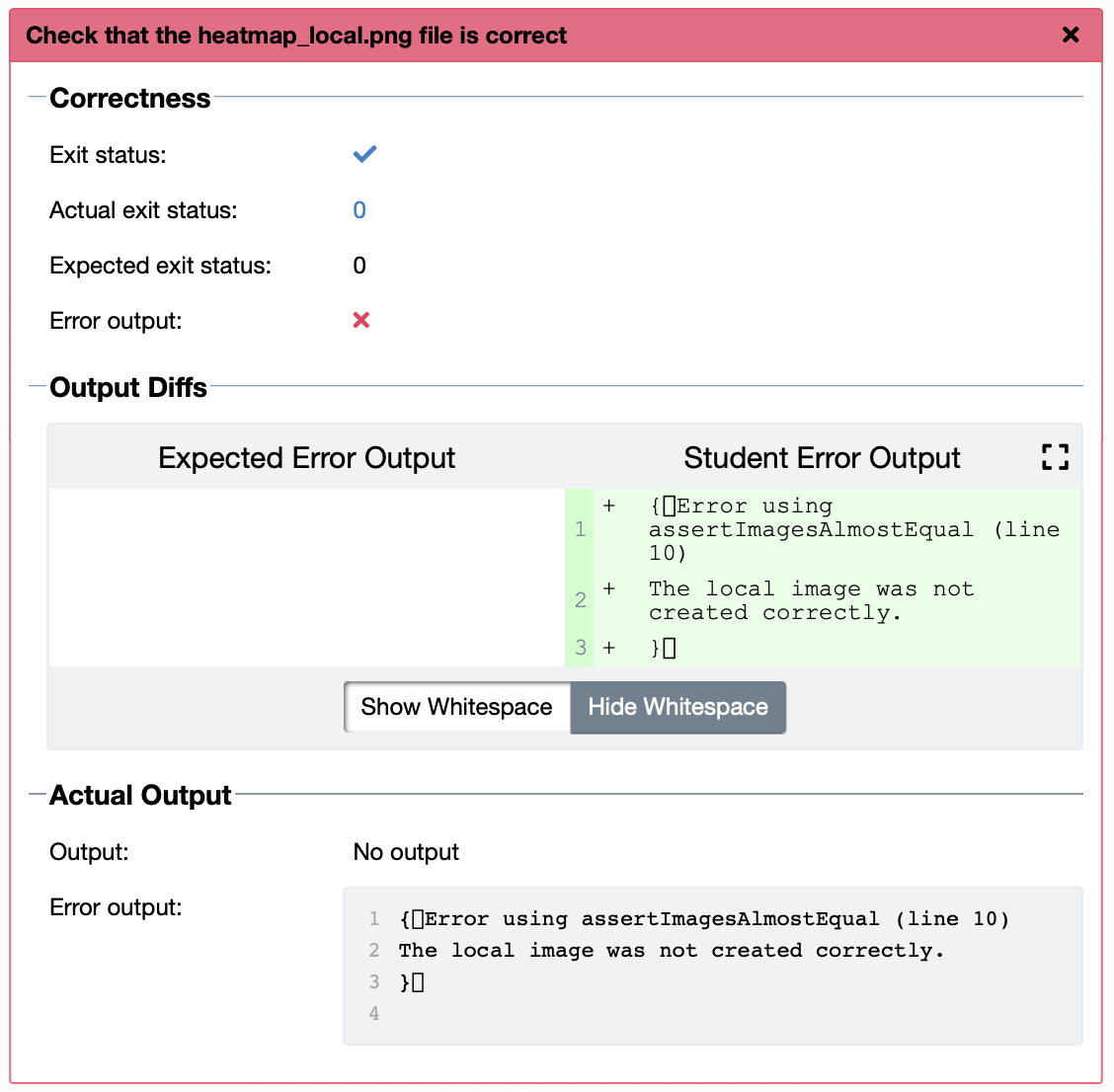 A checkmark shows that the test case passed. Nothing else is really shown for this test case.