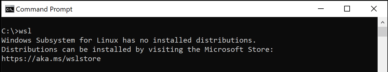 A screen capture of the Command Prompt verifying that WSL was installed.