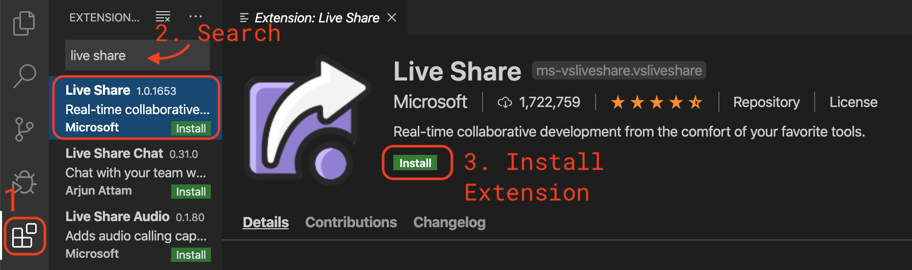 A screen capture of the Live Share extension in the VS Code Marketplace.