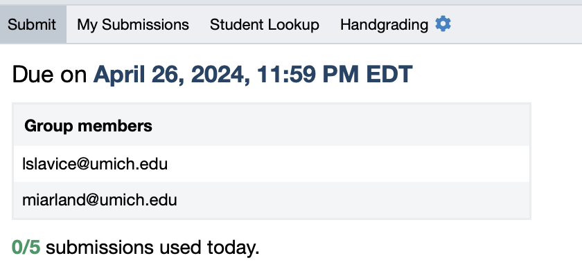 A screen capture of the Autograder web page displaying the courses a student can select from.